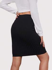 SHEIN BASICS Falda unicolor tejida de canalé - Negro - Ver 2