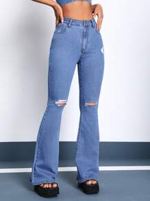 SHEIN PETITE Lässige, ausgewaschene Slim Flare Leg Jeans