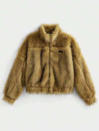 NEON BLANC Oversized, gedrapeerde schouder, zwart-wit imitatiebontjack voor heren