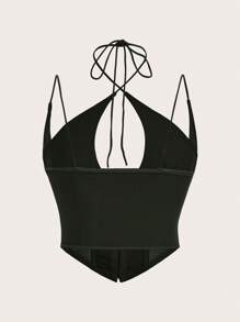 SHEIN Sweetina Top tipo camiseta con corset blanco, diseño con insertos de malla y cierre de ganchos por delante