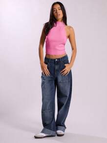 MUSERA Ribbed Backless Halterneck Knit Top Y2k Spring Casual Cute 90's Sun Winter Elegant Party Evening - Pink - View 4