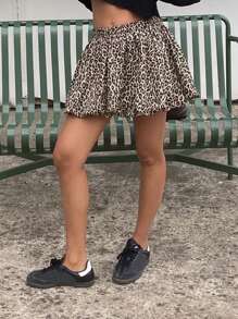 DAZY Luipaardprint geplooide minirok met elastische tailleband voor dames met luipaardprint
