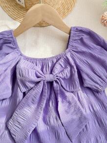 LMoss Kids LMoss 年轻女孩编织纯色泡泡袖休闲衬衫