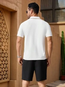 GENTILAND 2pcs Men's Fitted Shoulder Knitted Polo Shirt Set, Suitable For Everyday - White - View 2