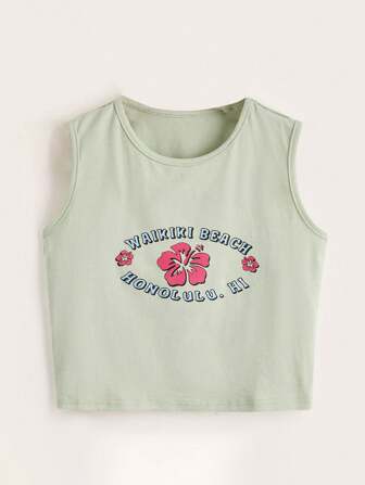 Top tipo tank con estampado floral de cuello redondo, versátil y casual, ideal para vacaciones