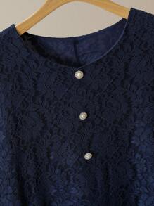 Lacomfia 女士 V 领短袖蕾丝浪漫优雅休闲大码衬衫