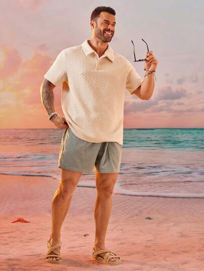 EASEVO Bermudas casuales de talla grande para hombres, con tejido suelto y rayas verticales, para verano