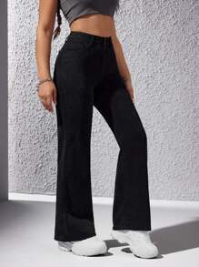 SHEIN EZwear Jeans Casual de Cor Sólida Feminina, Fashion para Uso Diário - Preto - Visão 4
