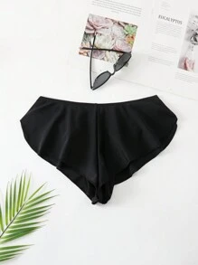 SHEIN Swim Quần short đi biển dễ thương viền bèo nhún màu trơn Springbreak dành cho nữ vào mùa hè - màu đen - Xem 4