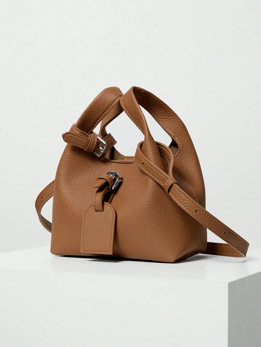 Lässige, einfache und modische Schultertasche/Umhängetasche/Handtasche aus PU-Leder mit Innentasche - Braun - Übersicht 1