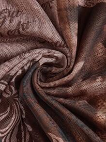 SHEIN VCAY Plus Size Retro Patchwork Print Flared Sleeve Dress - Multicolor - View 4