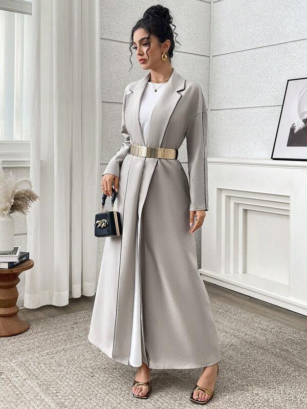 Yasmyna Women Ladies Elegant Commuter Suit Collar Color Contrast Edge Arabic Style Abaya Robe, Simple & Fashionable Casual Everyday Wear  Spring Break Concert,Modest