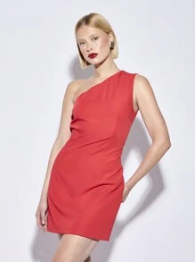 AiiRZ Vestido mini ajustado de un hombro asimétrico para fiestas, cócteles, eventos formales, ocasiones especiales, sin mangas, para fiestas, Día de San Valentín