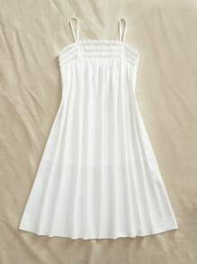 SHEIN VCAY Plain Woven Spaghetti-Strap Mini Dress For Women, For Vacation/Spring/Summer Country Vacation Vacation Casual Outfit Spring Outfits For Women Easter Dress Women