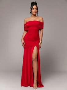 Silquee Premium Quality Elegant Off Shoulder High Slit Dress, Suitable For Daily Dates, Outings, Nightclubs, Parties And Gatherings, Romantic For Valentine's Day, Spring, Summer, Autumn