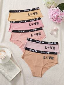 Quần lót lọt khe lưng thun in chữ cho nữ 5 chiếc/gói - Nhiều màu - Xem 5