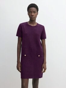 BizChic Robe droite en tricot pourpre, nouveauté été 2025, tenue de bureau décontractée pour le trajet quotidien élégant