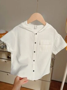 SHEIN 1pc Young Boys' Casual College Style White Oversized Dropped Shoulder Loose Short Sleeve Shirt, Versatile For Outdoor, School, Holiday Gatherings, Home, Travel, Suitable For Spring/Summer