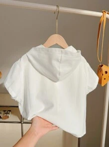 SHEIN 1pc Young Boys' Casual College Style White Oversized Dropped Shoulder Loose Short Sleeve Shirt, Versatile For Outdoor, School, Holiday Gatherings, Home, Travel, Suitable For Spring/Summer