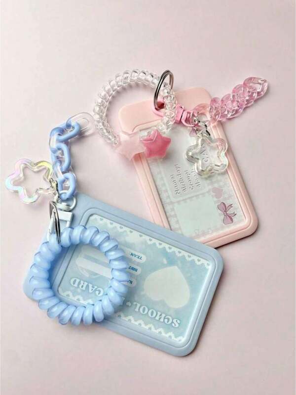 SHEIN 1pc Pink Transparent 3-Inch Photo Clip With Star Pendant Keychain, Office And School Supplies Back To School