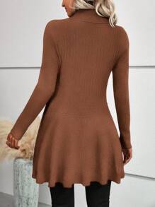 SHEIN LUNE Ruffle Hem Casual Design Cardigan,Long Sleeve Tops - Coffee Brown - View 2