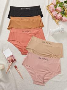 5pcs/Pack Plus Size Letter Print Slim Fit Lingerie Panties, Casual Everyday Wear