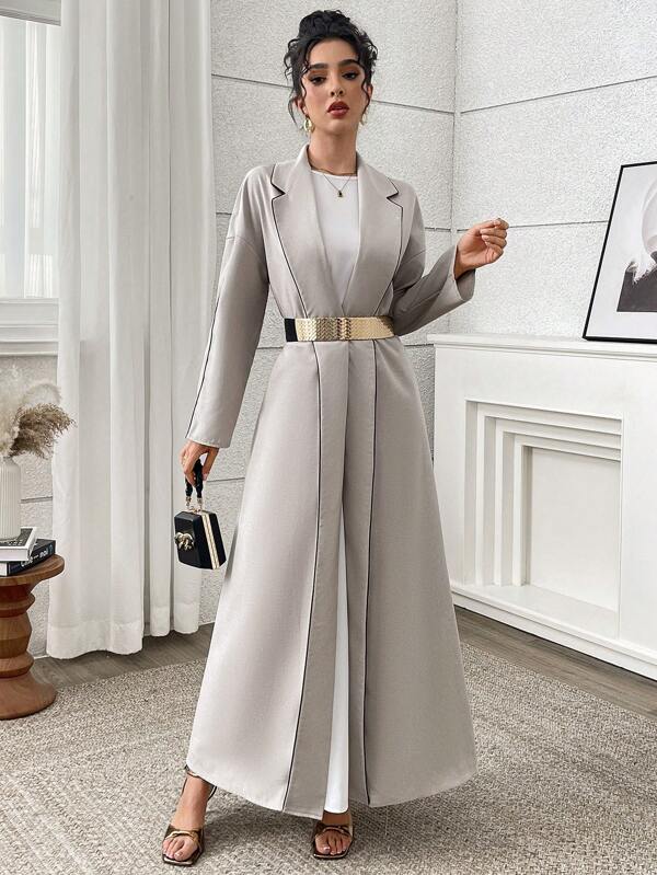 Yasmyna Women Ladies Elegant Commuter Suit Collar With Color Contrast Edge  Arabic Style Abaya Robe, Simple & Fashionable Casual Everyday Wear  Spring Break Outfits Concert Outfit Women,Modest