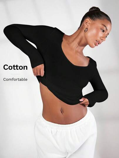 SHEIN BASICS Sólido Gola V Camiseta