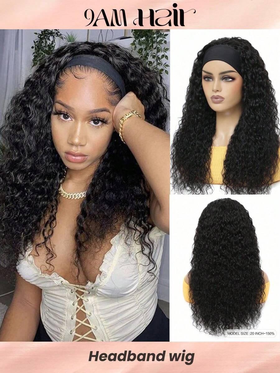 Water Wave Headband Wig Natural Black Color Unprocessed Brazilian Virgin Human Hair Machine Made Wig Easy To Wear Wig For Women - Natural Black - View 1