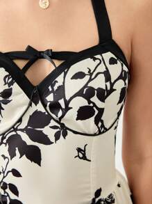 ROMWE Kawaii Retro Palace Style Rose Floral Printed Maxi Neck Dress For Tea Party Outfit