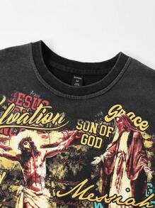 ROMWE MEN Street Life Men's Religious Casual Retro Washed Graphic Print Tank Top - Black - View 3