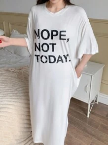 DAZY English Text Print Loose Comfortable Women's Loungewear Dress