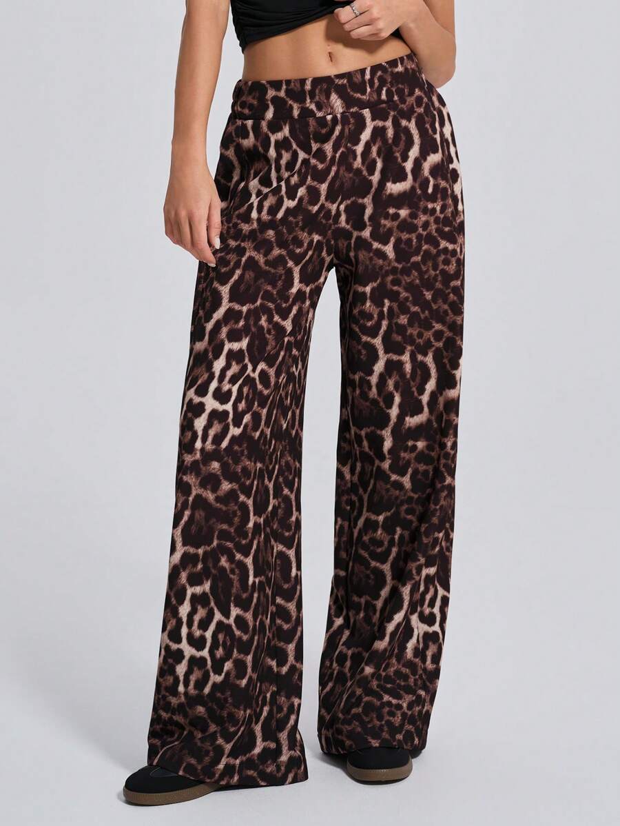 EURMUSE Leopard Printed For Season Fabric Elastic Back Waist Wide Leg Pants - Multicolor - View 1