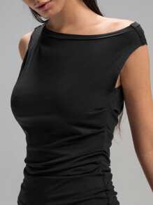 LYSMO Women's Casual Versatile Asymmetrical Shoulder Basic Black Tank Top