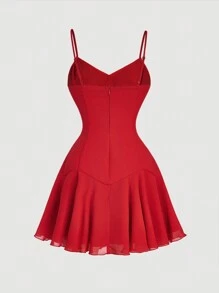 SHEIN MOD Women Red Chiffon Romantic Mini Dress,Birthday Outfits For Women,Romantic Dresses,Vacation Dress,Club Outfits Women Sexy,Concert Outfit Women,Rave Outfits Festival,Summer,Beach Outfits,Graduation Dress