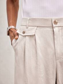 AKNOTIC Business Casual Men's Fawn 100% Cotton Herringbone Woven Long Mid-Waist Straight Leg Tapered Casual Pants, Suitable For Daily Wear And Vacation, Graduation Gift - Apricot - View 4