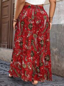 Breezaya Plus Size Women Printed Textured Design Ruffle Detail Skirt, Suitable For Vacation And Daily Commute