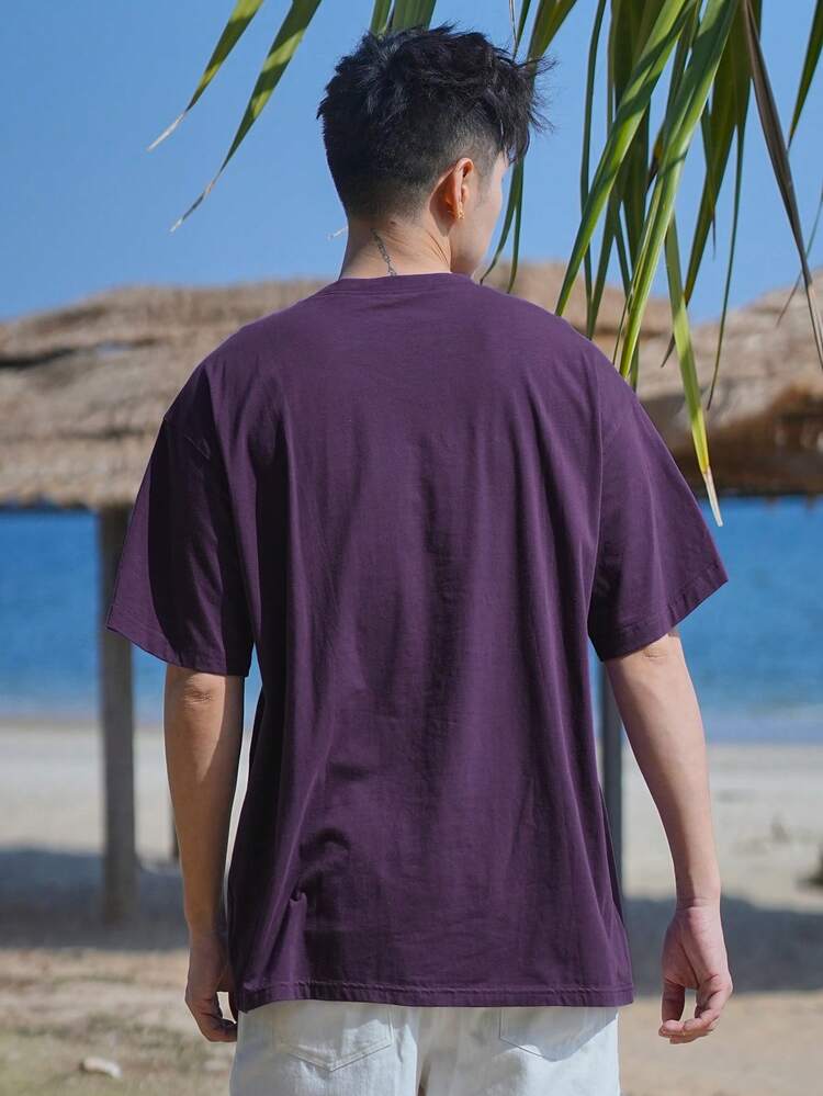 Men's Summer Beach Mountain Letter Graphic Print Purple T-Shirt
