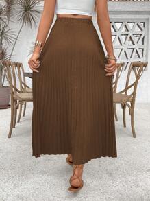 Breezaya Váy xếp ly màu trơn thời trang ngày lễ, váy Maxi xếp ly boho dáng suông cạp cao cho nữ, váy màu trơn cho nữ, mùa xuân/thu, trang phục thường ngày đi nghỉ biển - màu nâu - Xem 2