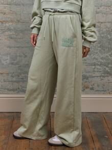 MUSERA Wide Leg Drawstring Waist Embroidery Detail Tracksuit Bottoms Vacation Summer Sexy - Green - View 3