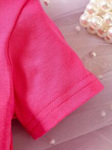 Baby Girl Round Neck Letter Print Casual Versatile T-Shirt, Suitable For Spring/Summer - Hot Pink - View 4