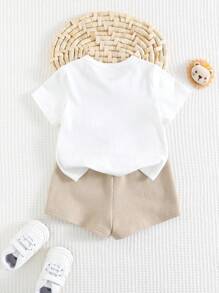 Cozy Pixies Set de 2 piezas para bebé niño con Top de manga corta con cuello redondo suave y estampado de animales de dibujos animados, y pantalones cortos de cintura elástica
