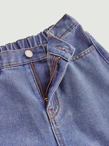 SHEIN Tween Girls New Style Distressed Light Blue Y2K Love Letter Print Flare Jeans - Light Wash - View 3