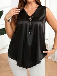 EMERY ROSE Plus Size Women Sleeveless Satin Elegant Blouse,Summer Outfits For Women,Vacation Outfits Woman,Casual Everyday Wear,Top Elegant