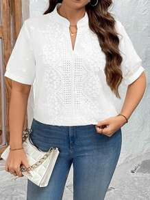 SHEIN Clasi Camisa de manga corta de unicolor y talla grande, casual y de moda para uso diario - Blanco - Ver 5