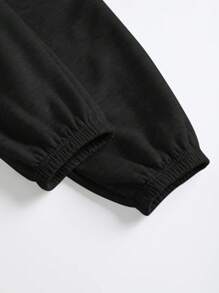 SHEIN BASICS Pantalones largos de punto holgados con bolsillo de unicolor para mujer, estilo deportivo casual