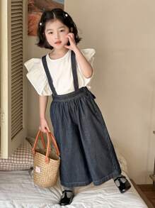 DAZY Young Girls Denim Bib Overall & Jumpsuit, Fall Outfit - Dark Wash - View 5