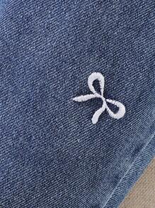 SHEIN 2pcs/Set Baby Girl Spring&Summer Casual Style, Pure Cotton Top &Heart-Shape Embroidery Long Pants Denim Set - White - View 7