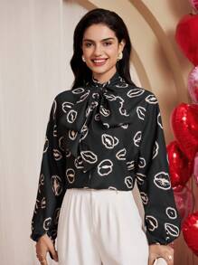 Chiquease Women's Casual Loose Printed Blouse, Minimalist & Fashionable For Everyday Wear Fall Cloth For Women