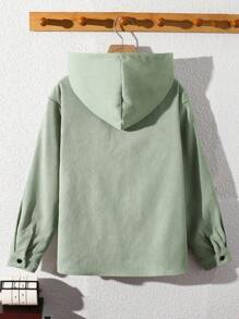 SHEIN Hoodie Kasual Corduroy dengan Tambalan untuk Anak Laki-Laki Remaja, Kemeja Tenun Ukuran Besar - Mint Green - View 2